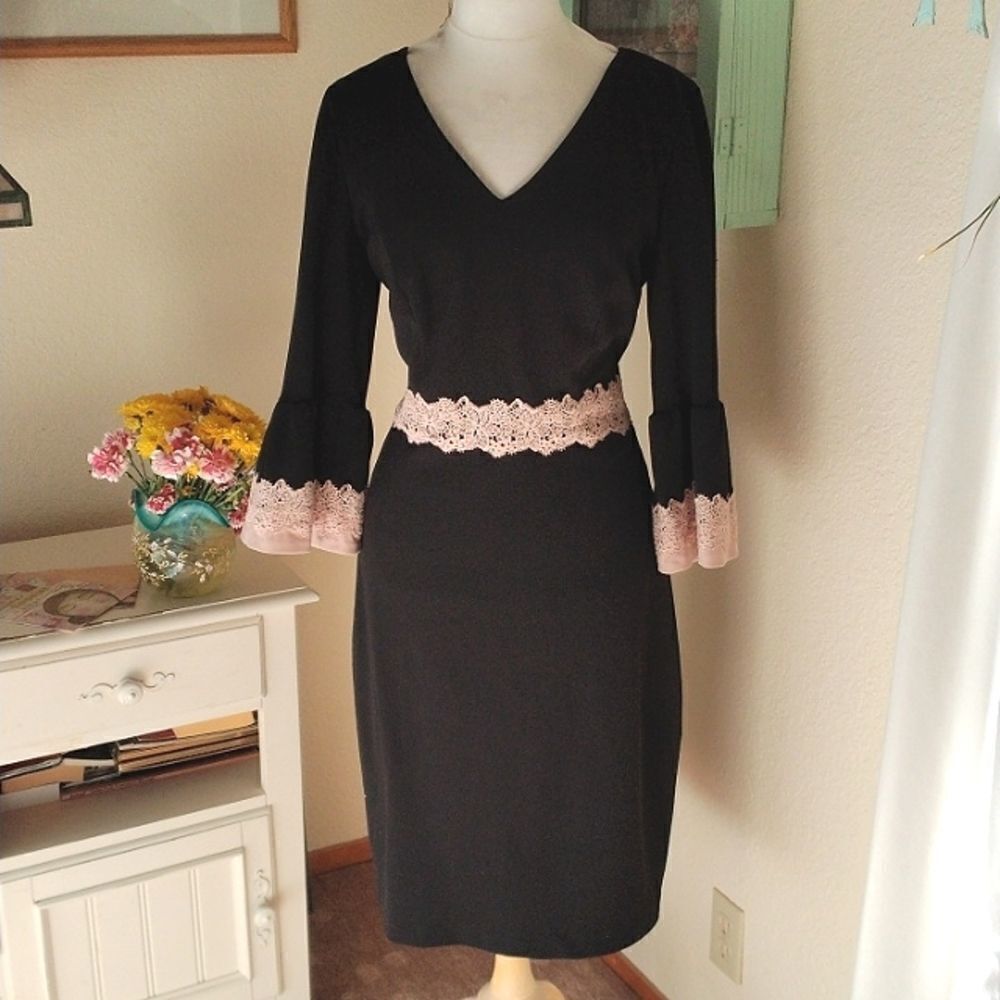 Sangria Little Black Dress With Lace Trim - Picture 1 of 13